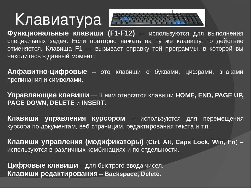 Значение функциональных клавиш f1 - f12