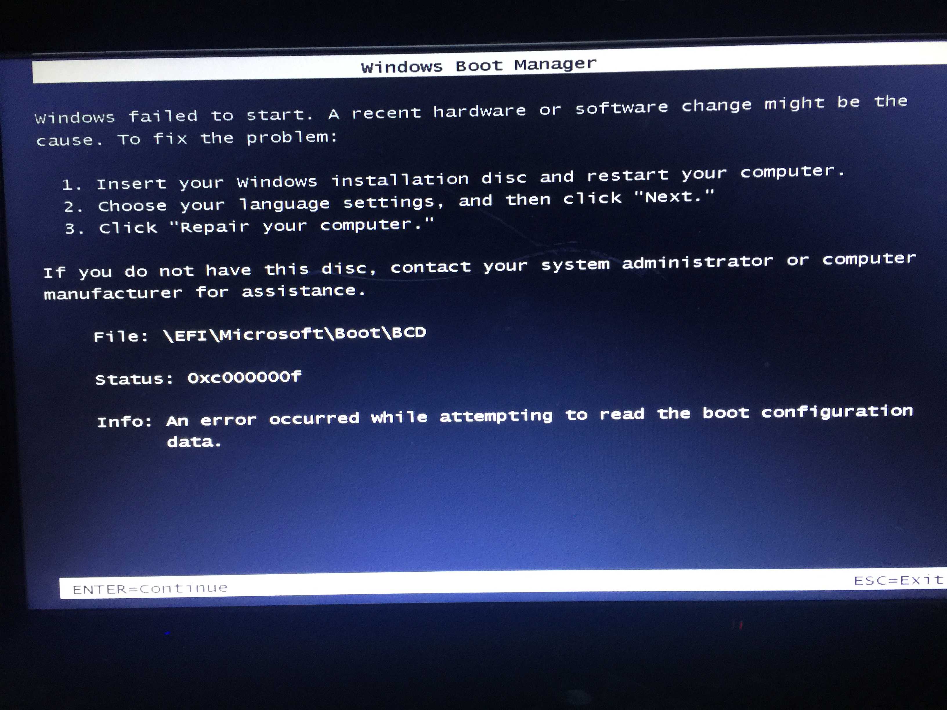Ошибка 0xc000000f при загрузке windows 7, 8, 10