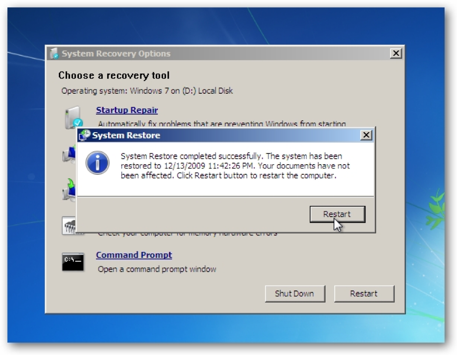 Как восстановить точку восстановления windows 7
