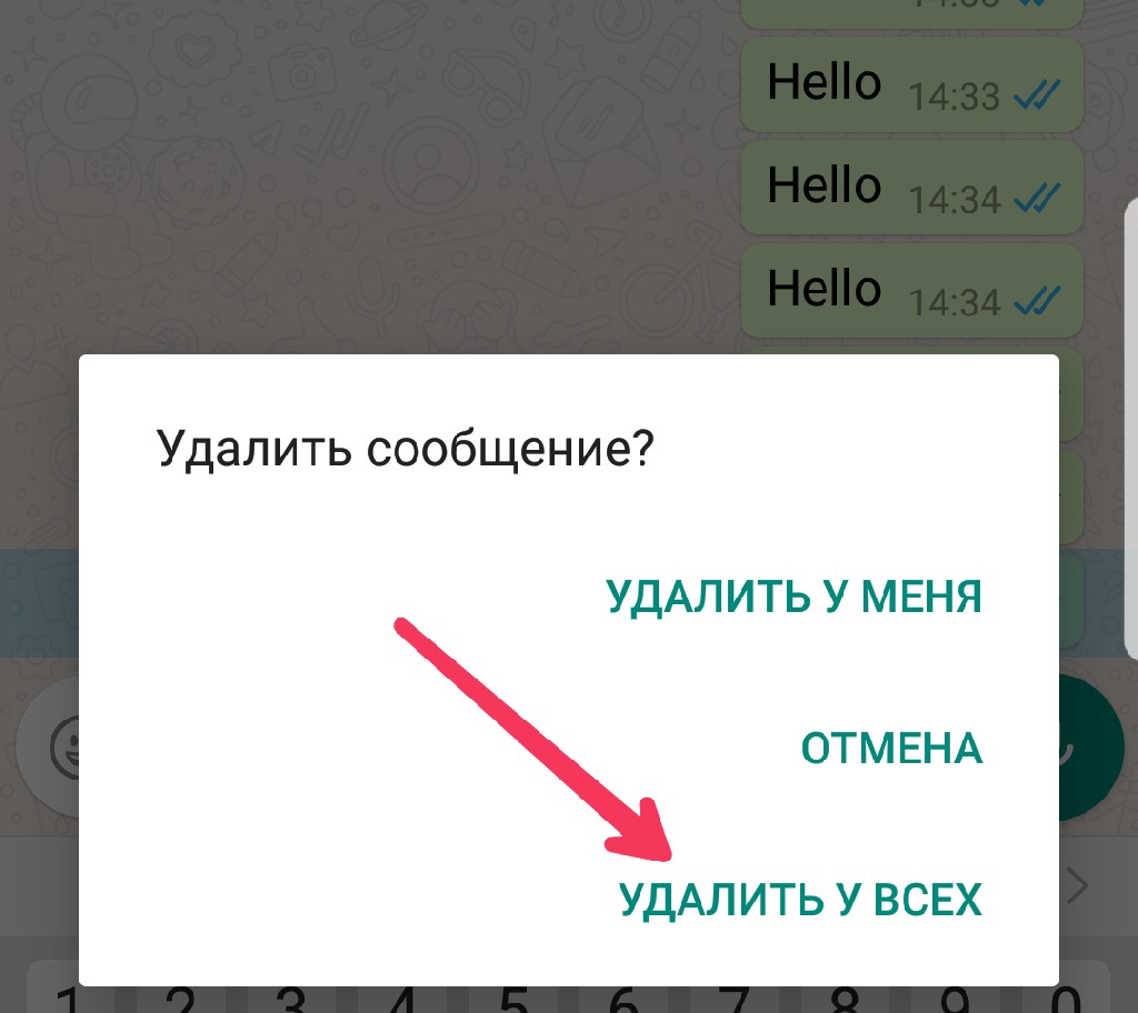 Как в ватсап удалить сообщение: у себя, у всех в группе…