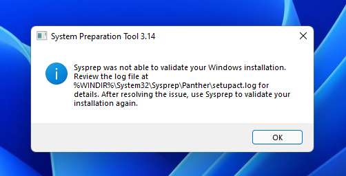 Windows 10 sysprep не удалось проверить установку
