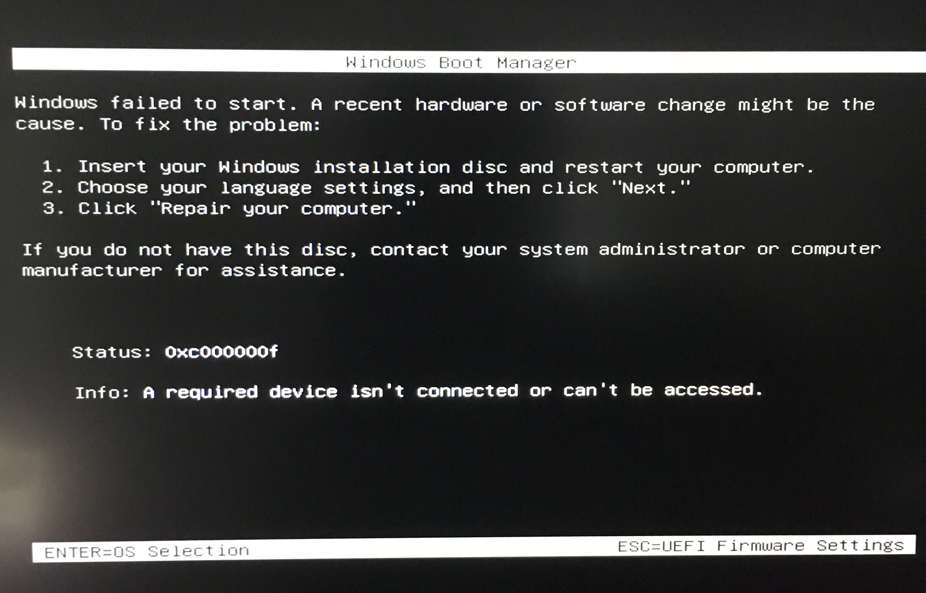 Исправить ошибку boot bcd при загрузке windows 10