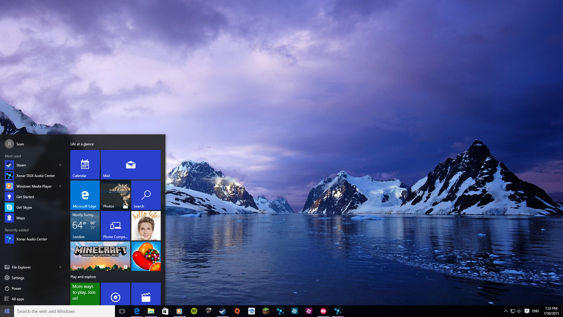 Windows 10 : настройка меню пуск и панели задач