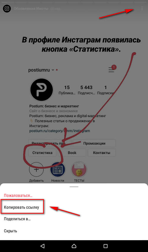 Как скопировать ссылку в инстаграме на профиль, пост, сторис